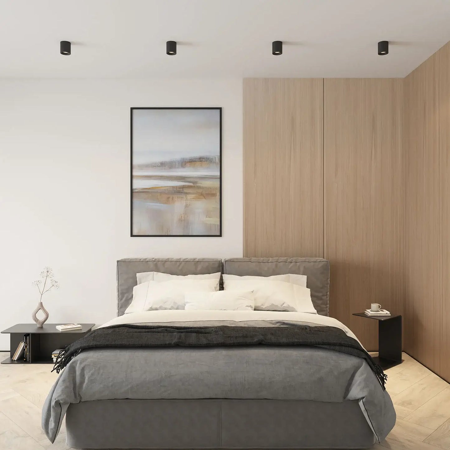 Aufbauspot schwarz matt rund schwenkbar im Raum