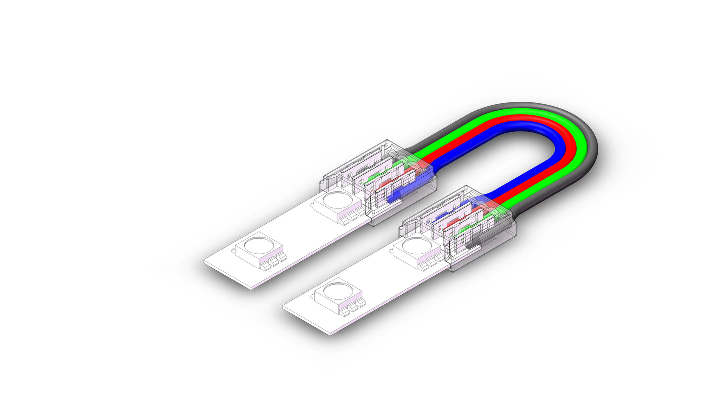 10mm RGB SMD LED Strip zu Strip Verbinder mit 15cm Kabel und 4 Pin Anschluss für RGB SMD LED Streifen