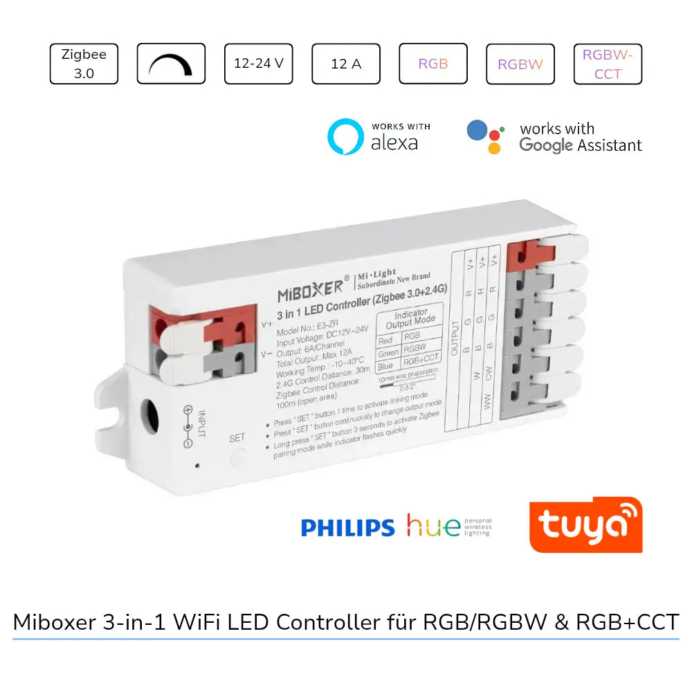 MiBoxer E3-ZR Zigbee LED Controller für RGB RGBW und RGB+CCT LED Streifen mit Alexa Steuerung