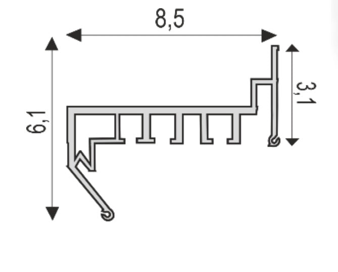 2 Meter Alu Gardinenprofil weiß 3-reihig für PVC Spanndecken mit Keder