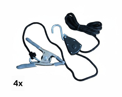 Spring clamp set of 4 with hand-operated ratchet for hanging stretch ceilings 