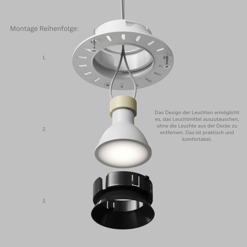 Flächenbündiger Premium GU10 Einbaustrahler IP20 rund - Farbe schwarz