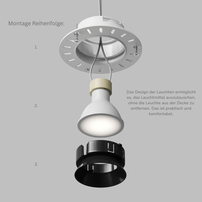 Flächenbündiger Premium GU10 Einbaustrahler IP20 rund - Farbe schwarz