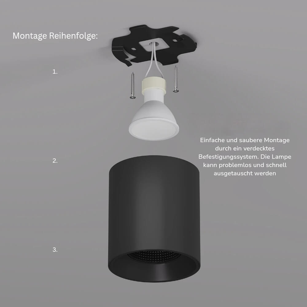 Aufbauspot schwarz matt rund schwenkbar Montageanleitung