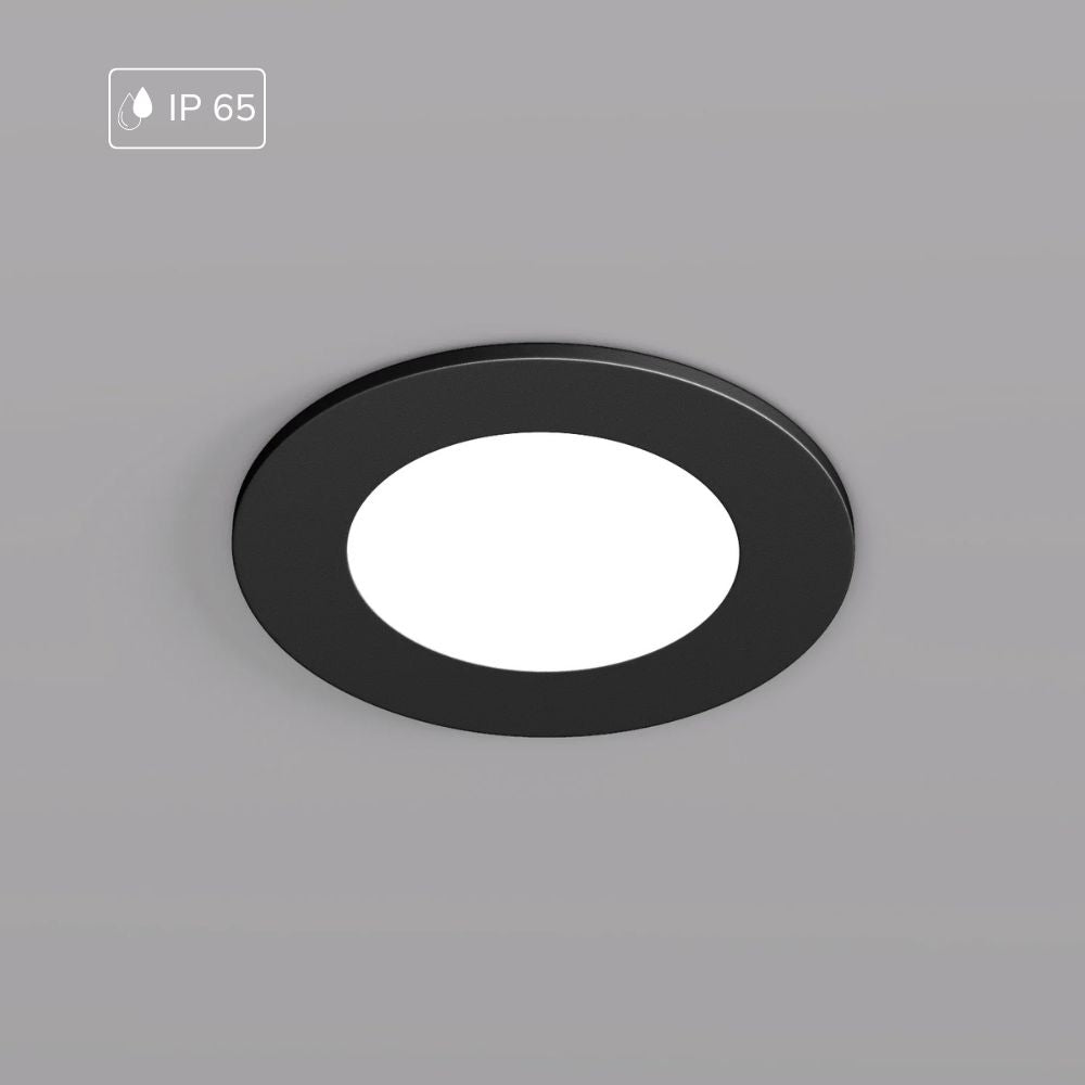 Runder schwarzer GU10-Einbaustrahler mit IP65-Schutz und schwenkbarem Kopf