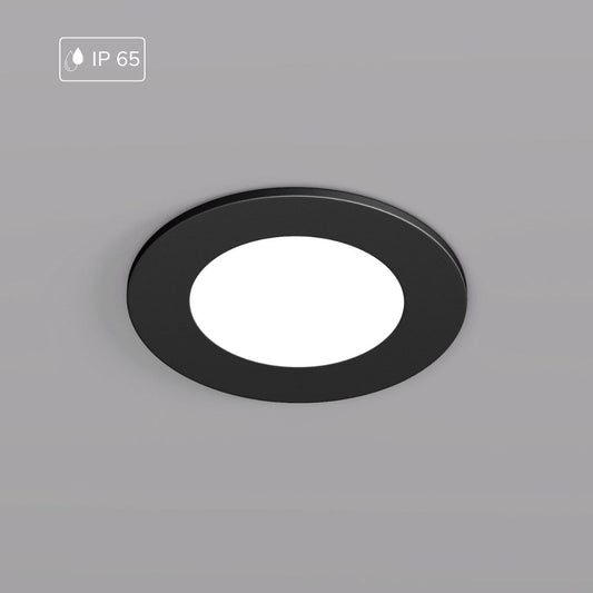 Runder schwarzer GU10-Einbaustrahler mit IP65-Schutz und schwenkbarem Kopf