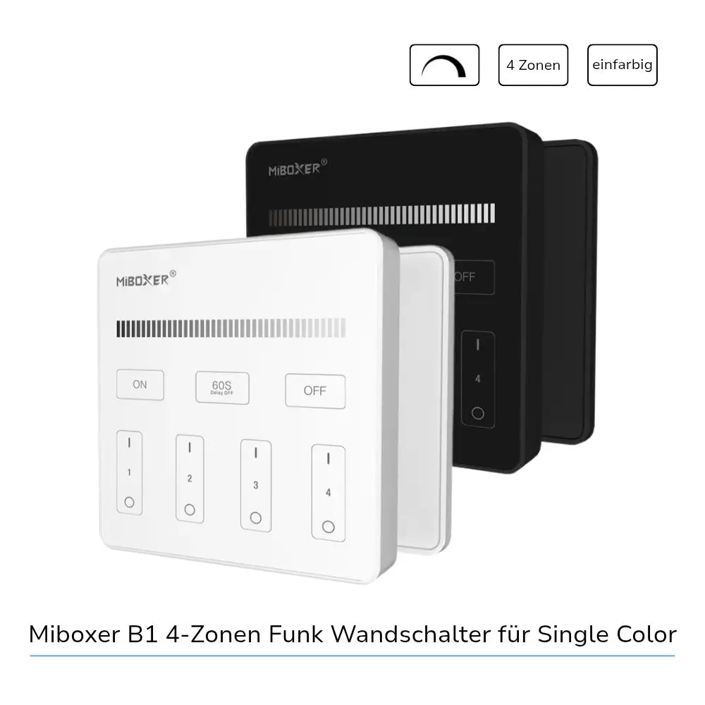 MiBoxer 4 Zonen RF Wandschalter für einfarbige und CCT LED-Streifen mit Touch-Bedienung in Weiß