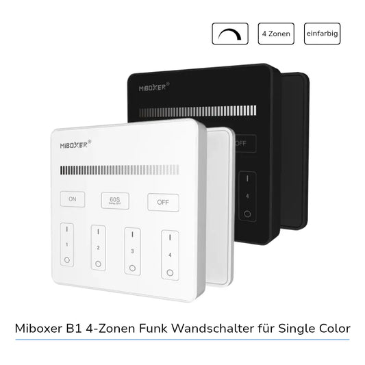 MiBoxer 4 Zonen RF Wandschalter für einfarbige und CCT LED-Streifen mit Touch-Bedienung in Weiß