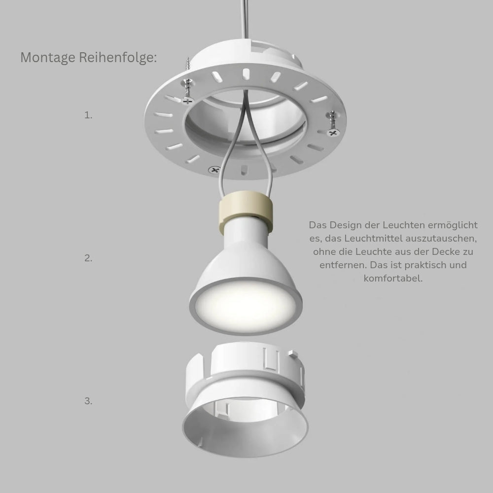 Flächenbündiger Premium GU10 Einbaustrahler IP20 rund - Farbe weiß