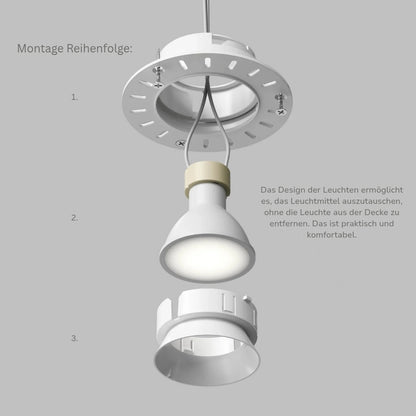 Flächenbündiger Premium GU10 Einbaustrahler IP20 rund - Farbe weiß