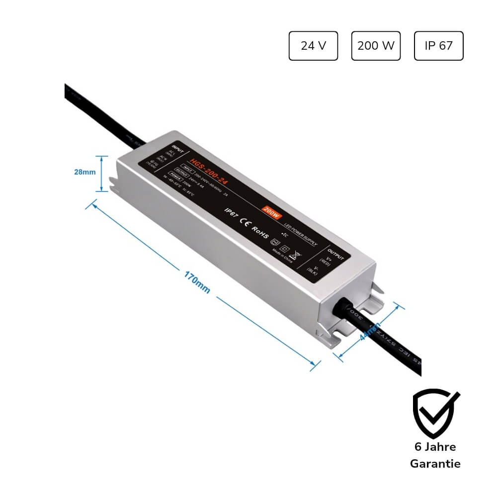 LED Trafo 200W 24V 8,4A – langlebiges IP67 Netzteil mit Garantie