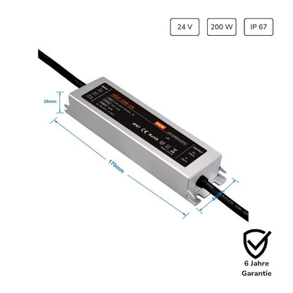 LED Trafo 200W 24V 8,4A – langlebiges IP67 Netzteil mit Garantie