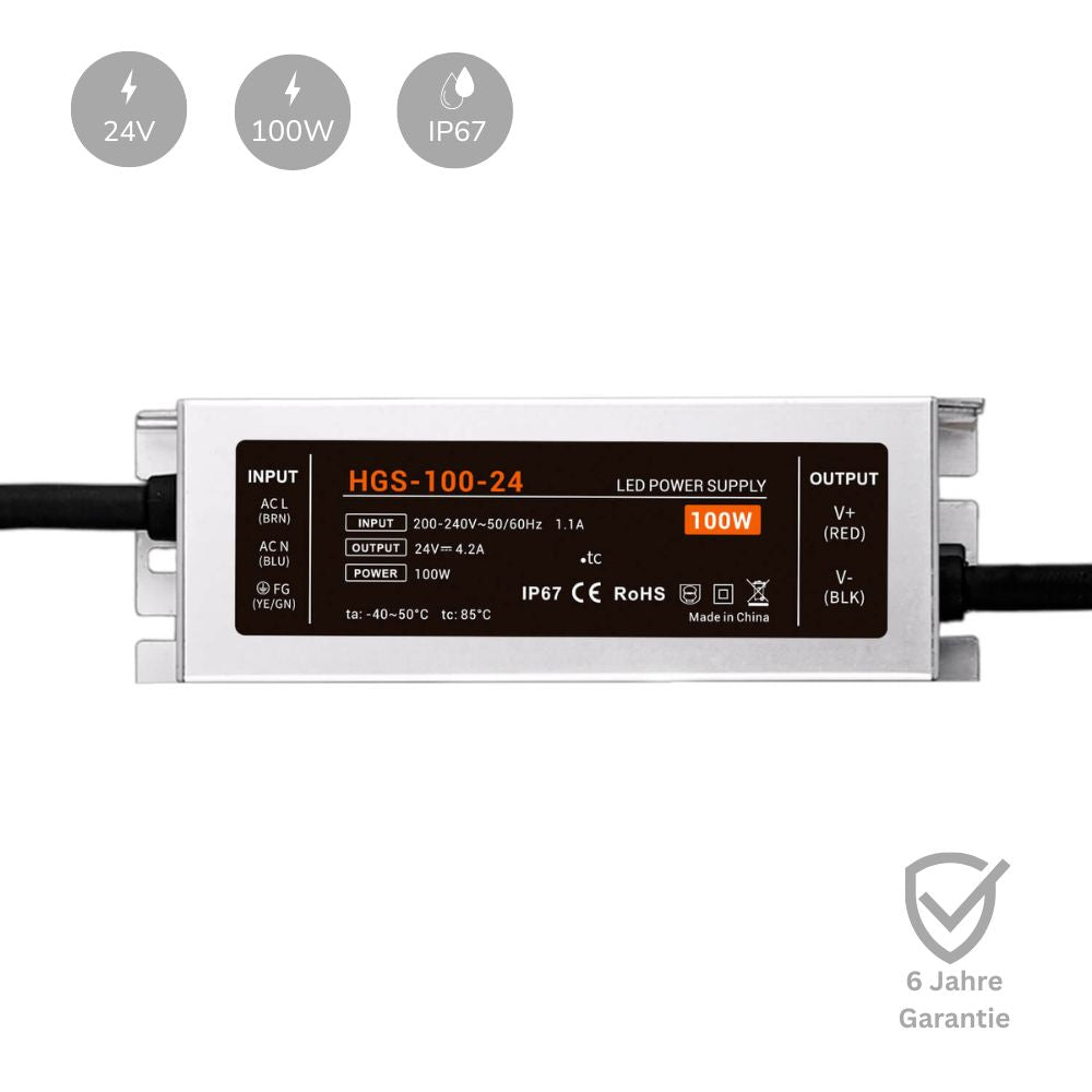 Premium LED Netzteil 100W 24V 4,2A IP67 6 Jahre Garantie