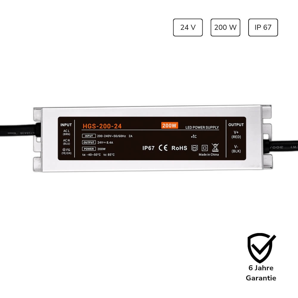 Wasserdichtes LED Netzteil 24V 200W IP67 für Beleuchtungssysteme