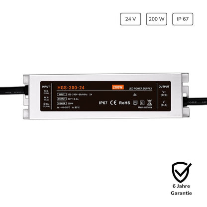 Wasserdichtes LED Netzteil 24V 200W IP67 für Beleuchtungssysteme