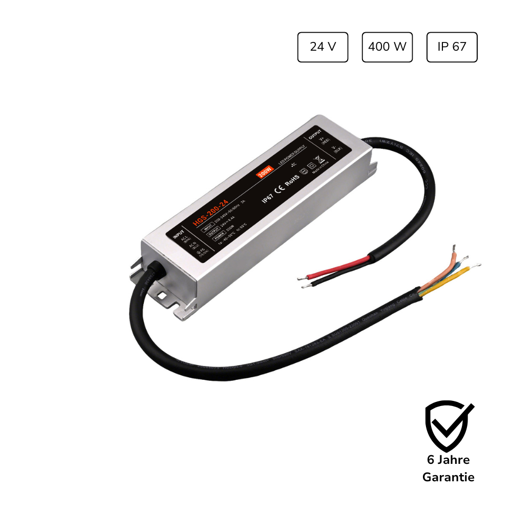 Premium LED Netzteil 400W 24V 16,8A IP67 mit 6 Jahren Garantie