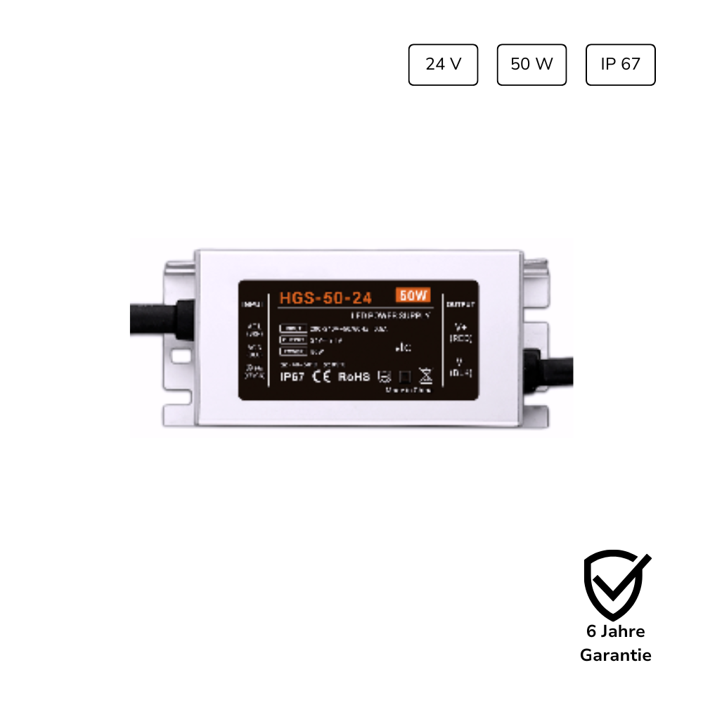 Premium LED Netzteil 50W 24V 2,1A IP67 mit 6 Jahren Garantie