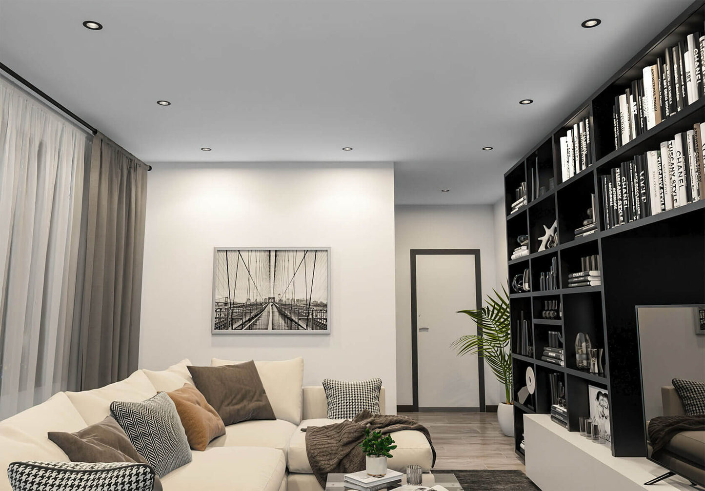 Matte Spanndecke in Weiß mit integrierten LED-Spots