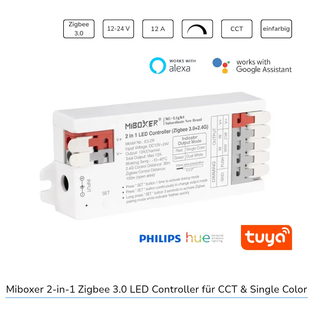 MiBoxer E2-ZR Zigbee LED Controller 2in1 für CCT und Single Color mit Alexa und Tuya Steuerung