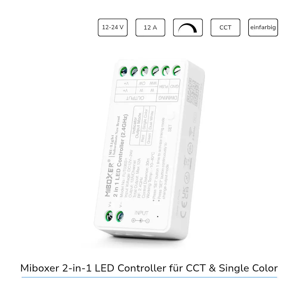 MiBoxer FUT035S+ LED Controller für CCT und Single Color LED Streifen 12-24V
