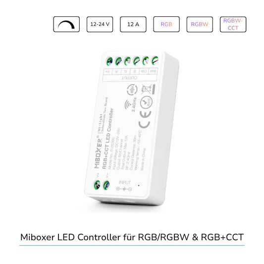 MiBoxer FUT039S LED Controller 12A für RGB RGBW und RGB+CCT LED Strips mit 2,4 GHz Funksteuerung 12-24V