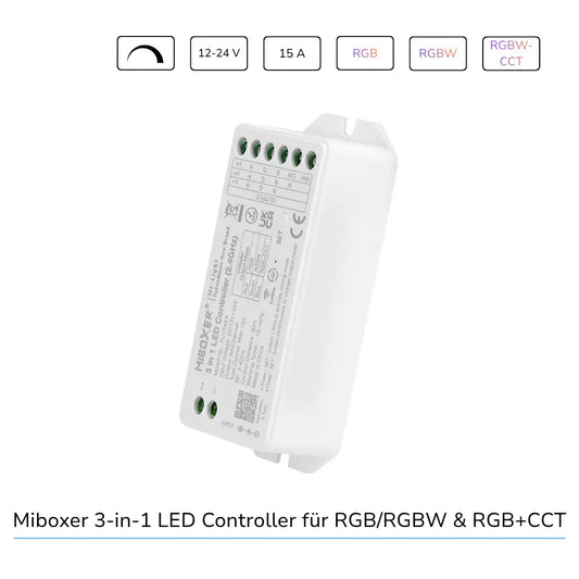 MiBoxer FUT043+ LED Controller 15A für RGB RGBW und RGB+CCT LED Strips mit 2,4 GHz Funksteuerung 12-24V