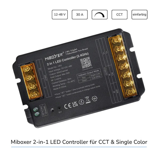 MiBoxer HR2 30A LED Dimmer für CCT und einfarbige LED Strips 12-48V mit 2,4 GHz Funksteuerung