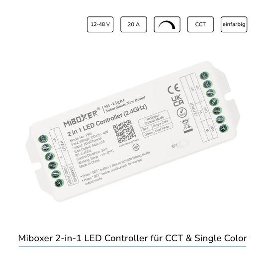 MiBoxer PR2 LED Controller 20A 2in1 für CCT und einfarbige LED Strips mit 2,4 GHz Funksteuerung 12-48V