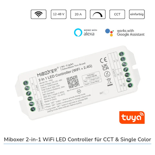 MiBoxer PW2 WiFi LED Controller für CCT und Single Color LED Streifen mit Alexa und Tuya Steuerung