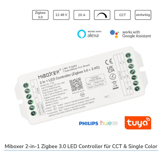 MiBoxer PZ2 Zigbee LED Controller 2in1 für CCT und Single Color LED Streifen mit Alexa Steuerung
