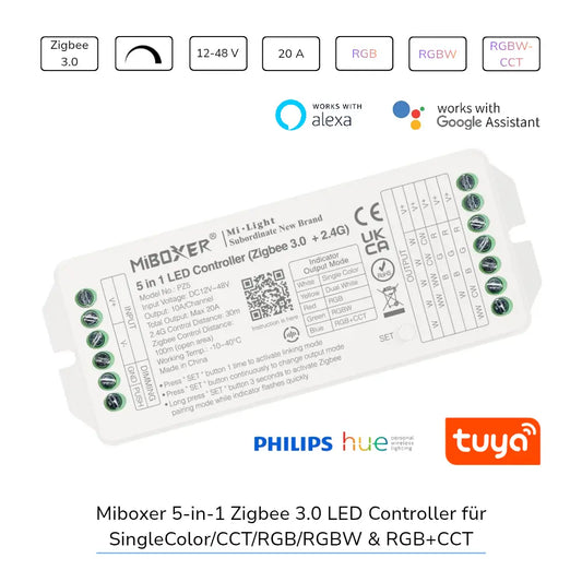 MiBoxer PZ5 Zigbee LED Controller 5in1 für RGB RGBW RGB+CCT und CCT LED Streifen mit Alexa Steuerung