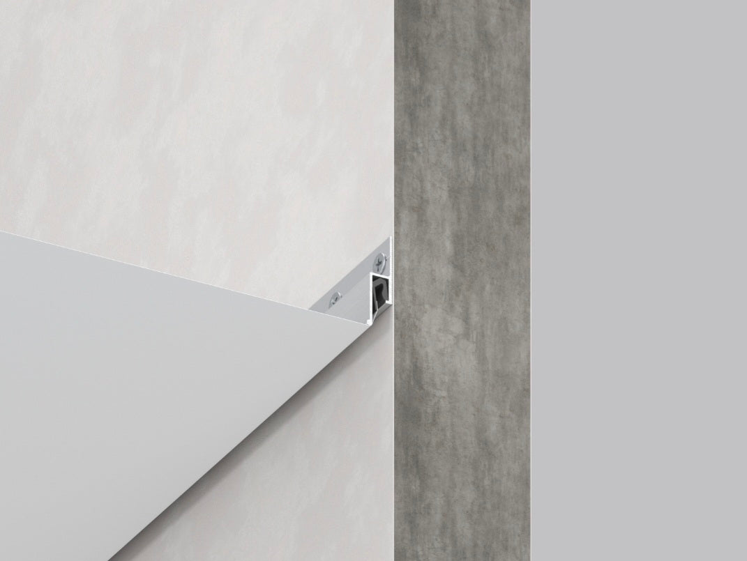 Spanndecken Wandprofil aus Aluminium mit Schattenfuge perforiert an der Wand montiert