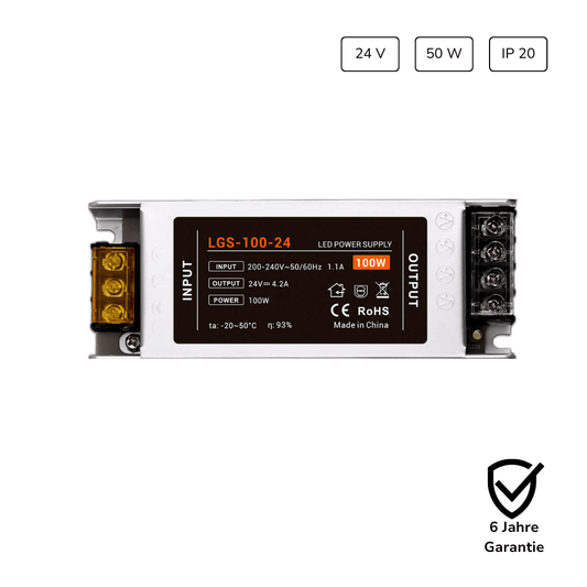 LED Netzteil 50W 24V 2,1A IP20 für LED Streifen mit 6 Jahren Garantie und hoher Effizienz für den Innenbereich