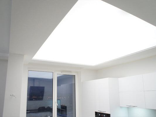 Lichtdecke - translucente Lackspanndecke mit Keder Farbe weiß - Folienbreite bis 500 cm